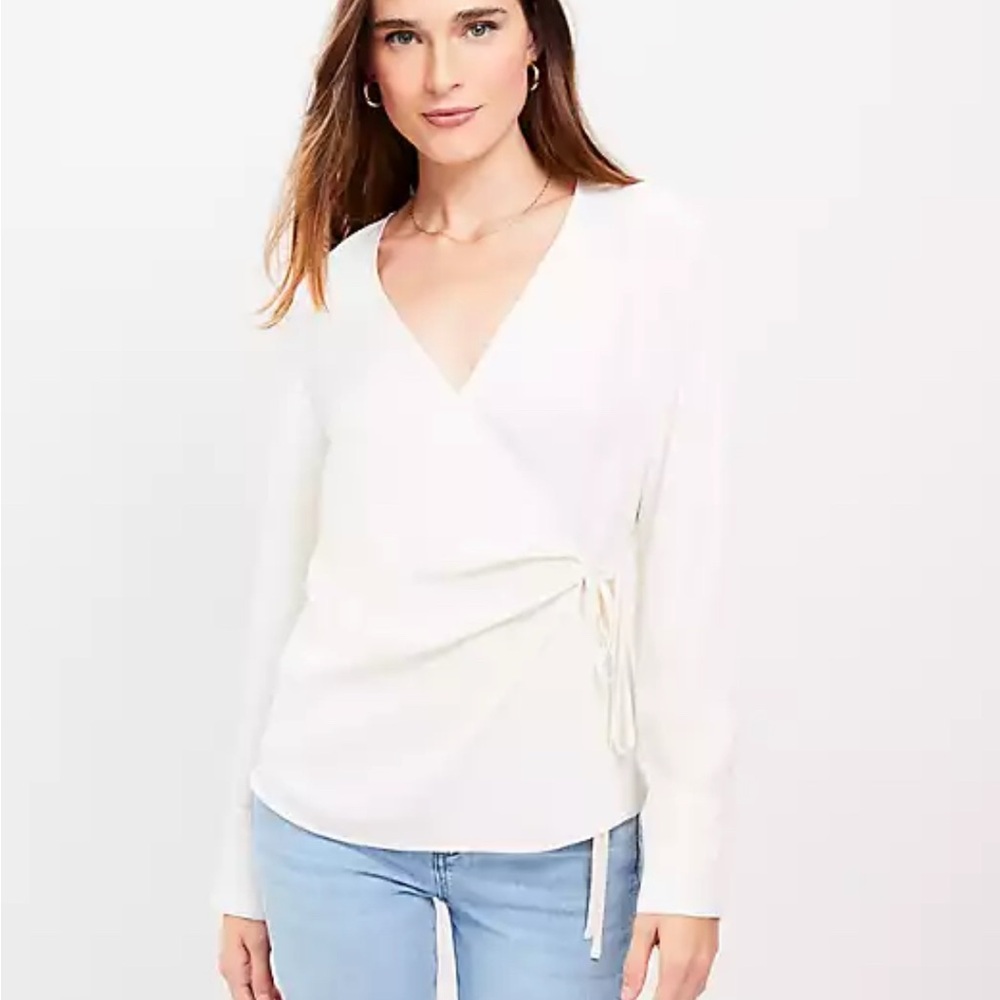 LOFT Cream Wrap Blouse